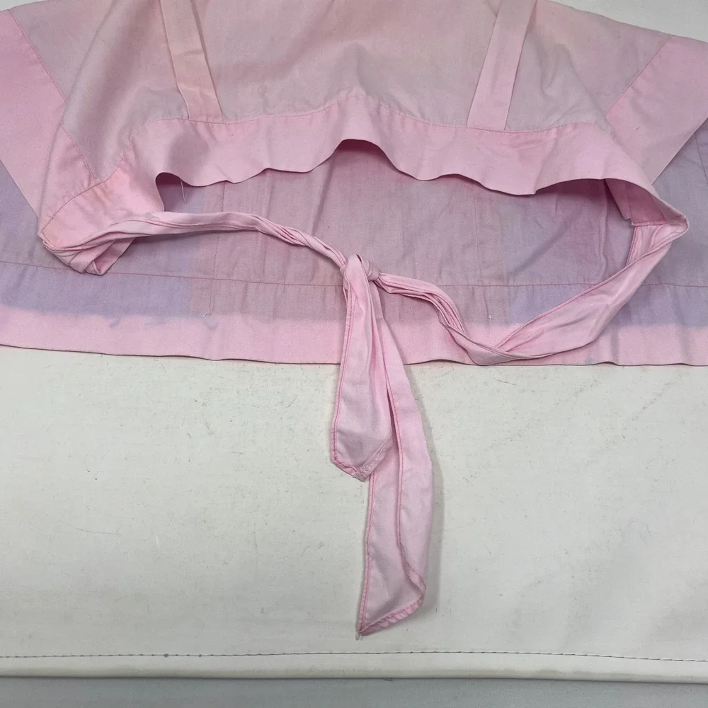 Vintage Pink Cotton Half Apron Hand Stitched Applique Asian Figures 3 Pockets